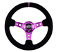 NRG Innovations 350MM Deep Dish Steering Wheel w/ Holes, Purple Center, Purple Stitching, Purple Stripe, and Black Suede Grip - RST - 006S - PP - Subimods.com
