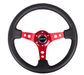 NRG Innovations 350MM Deep Dish Steering Wheel w/ Holes, Red Center, Black Stitching, and Black Leather Grip - RST - 006RD - Subimods.com