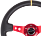 NRG Innovations 350MM Deep Dish Steering Wheel w/ Holes, Red Center, Black Stitching, Yellow Stripe, and Black Leather Grip - RST - 006RD - Y - Subimods.com