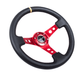 NRG Innovations 350MM Deep Dish Steering Wheel w/ Holes, Red Center, Black Stitching, Yellow Stripe, and Black Leather Grip - RST - 006RD - Y - Subimods.com