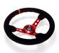 NRG Innovations 350MM Deep Dish Steering Wheel w/ Holes, Red Center, Red Stitching, Red Stripe, and Black Suede Grip - RST - 006S - RD - Subimods.com