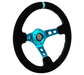 NRG Innovations 350MM Deep Dish Steering Wheel w/ Holes, Teal Center, Teal Stitching, Teal Stripe, and Black Suede Grip - RST - 006S - TL - Subimods.com