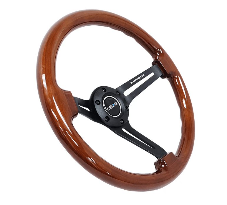 NRG Innovations 350mm Deep Dish Steering Wheel w/ Slits, Black Center, and Woodgrain Grip - RST - 018BR - BK - Subimods.com