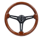 NRG Innovations 350mm Deep Dish Steering Wheel w/ Slits, Black Center, and Woodgrain Grip - RST - 018BR - BK - Subimods.com