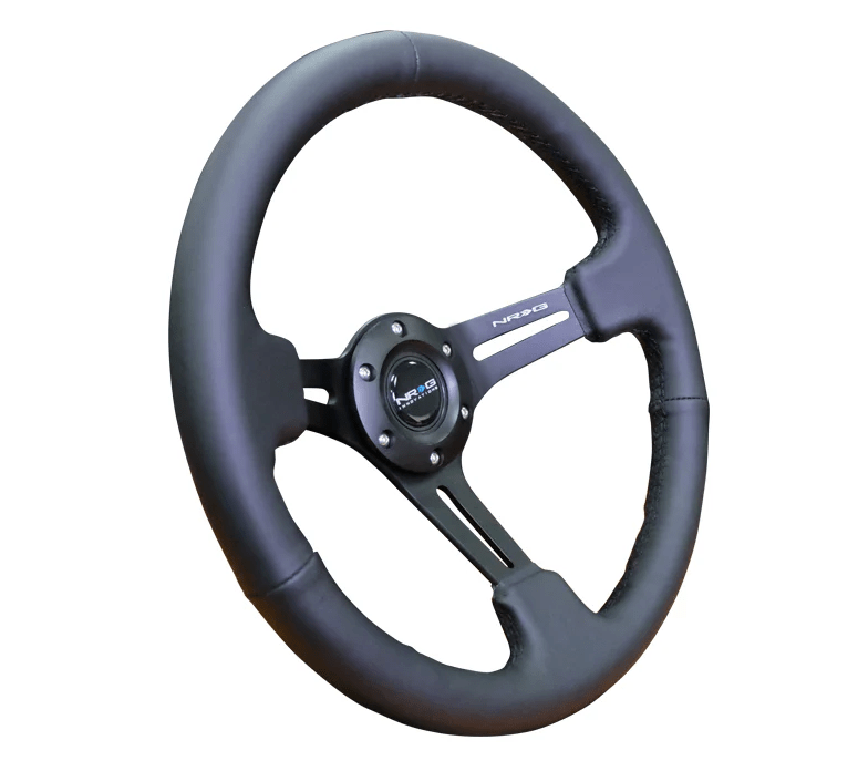 NRG Innovations 350MM Deep Dish Steering Wheel w/ Slits, Black Center, Black Stitching and Black Leather Grip - RST - 018R - Subimods.com