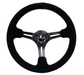 NRG Innovations 350MM Deep Dish Steering Wheel w/ Slits, Black Center, Red Stitching and Black Suede Grip - RST - 018S - RS - Subimods.com