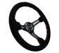 NRG Innovations 350MM Deep Dish Steering Wheel w/ Slits, Black Center, Red Stitching and Black Suede Grip - RST - 018S - RS - Subimods.com