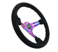 NRG Innovations 350MM Deep Dish Steering Wheel w/ Slits, Neochrome Center, Black Stitching and Black Suede Grip - RST - 018S - MCBS - Subimods.com