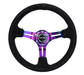 NRG Innovations 350MM Deep Dish Steering Wheel w/ Slits, Neochrome Center, Black Stitching and Black Suede Grip - RST - 018S - MCBS - Subimods.com