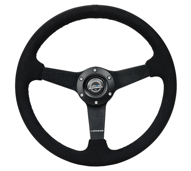 NRG Innovations 350MM Flat Steering Wheel w/ Black Center, Black Stitching and Black Alcantara Grip - RST - 037MB - SA - Subimods.com
