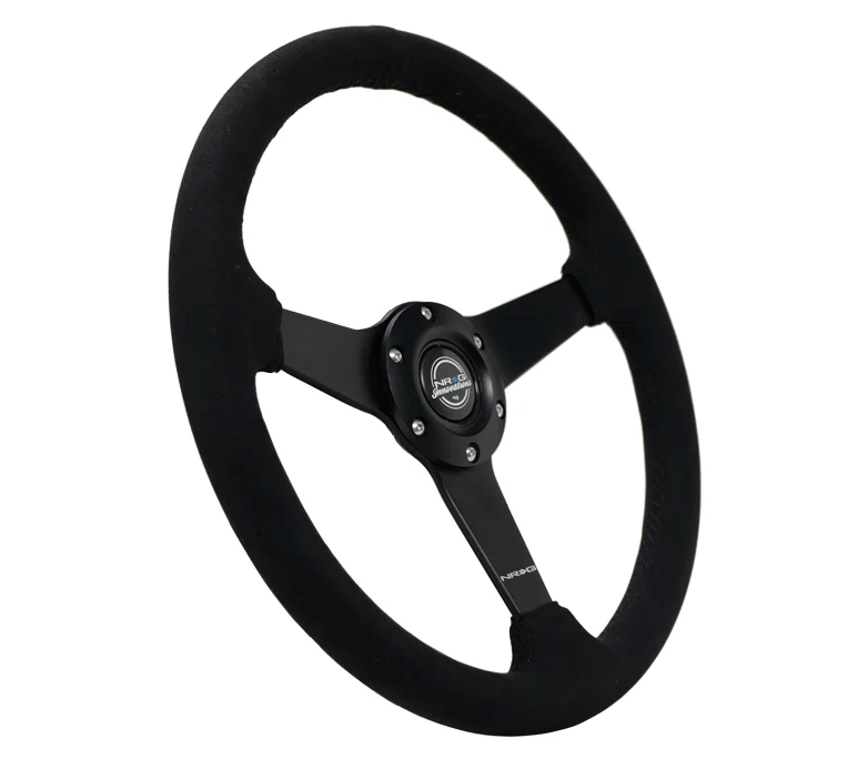 NRG Innovations 350MM Flat Steering Wheel w/ Black Center, Black Stitching and Black Alcantara Grip - RST - 037MB - SA - Subimods.com