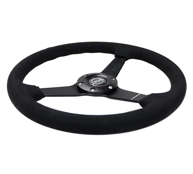 NRG Innovations 350MM Flat Steering Wheel w/ Black Center, Black Stitching and Black Alcantara Grip - RST - 037MB - SA - Subimods.com