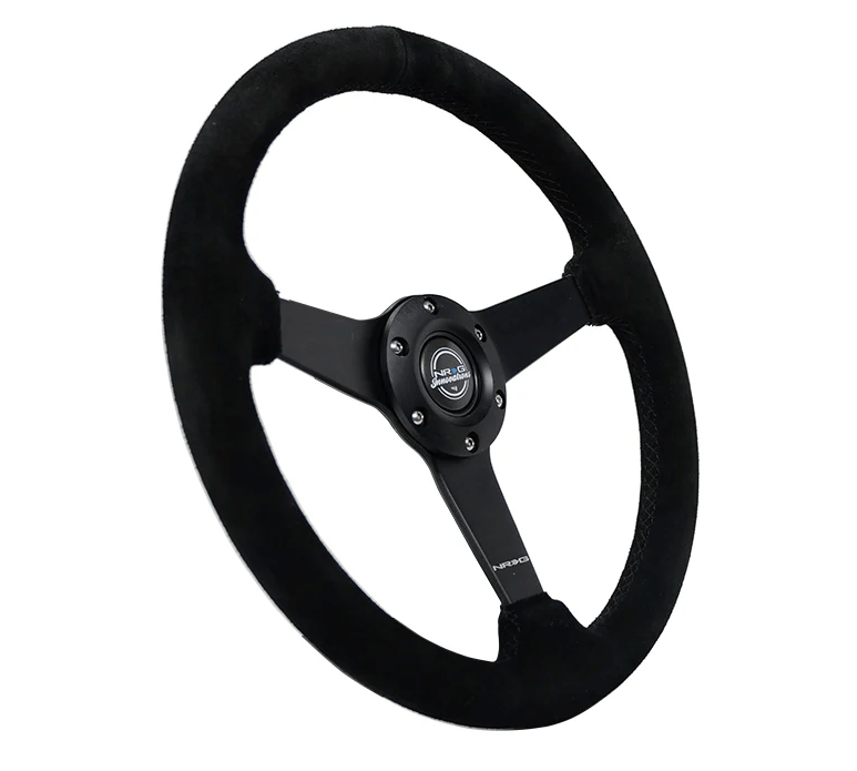 NRG Innovations 350MM Flat Steering Wheel w/ Black Center, Black Stitching and Black Suede Grip - RST - 037MB - S - Subimods.com
