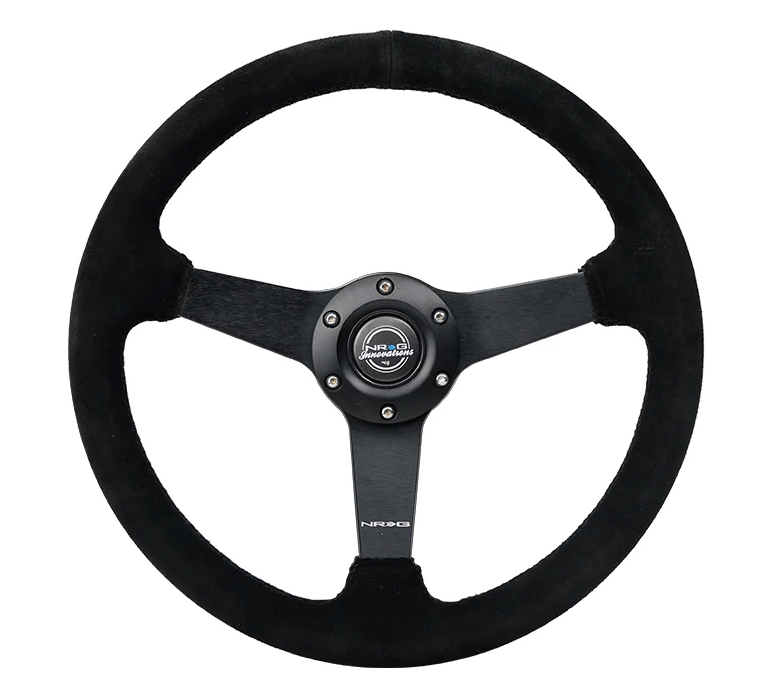 NRG Innovations 350MM Flat Steering Wheel w/ Black Center, Black Stitching and Black Suede Grip - RST - 037MB - S - Subimods.com