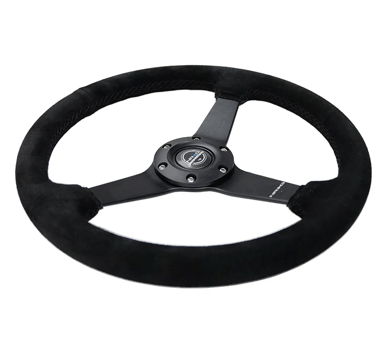 NRG Innovations 350MM Flat Steering Wheel w/ Black Center, Black Stitching and Black Suede Grip - RST - 037MB - S - Subimods.com