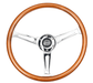 NRG Innovations 360MM Flat Steering Wheel w/ Slits, Chrome Center, and Woodgrain Grip - RST - 360SL - Subimods.com