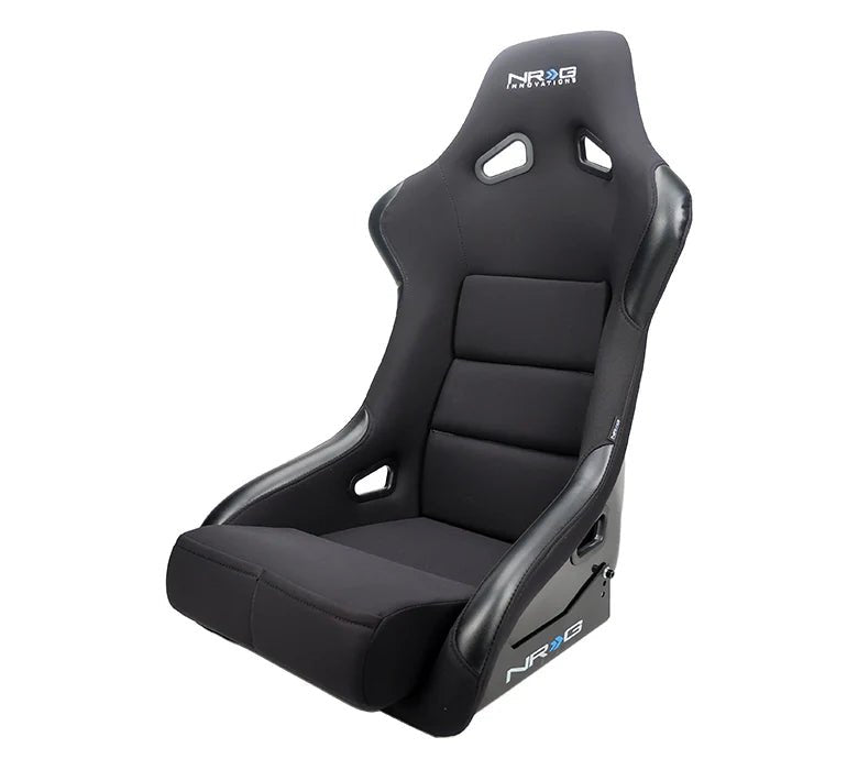 NRG Innovations Fiber Glass Fixed Back Racing Seat Large Black Cloth w/ Leather Patches - FRP - 301 - Subimods.com