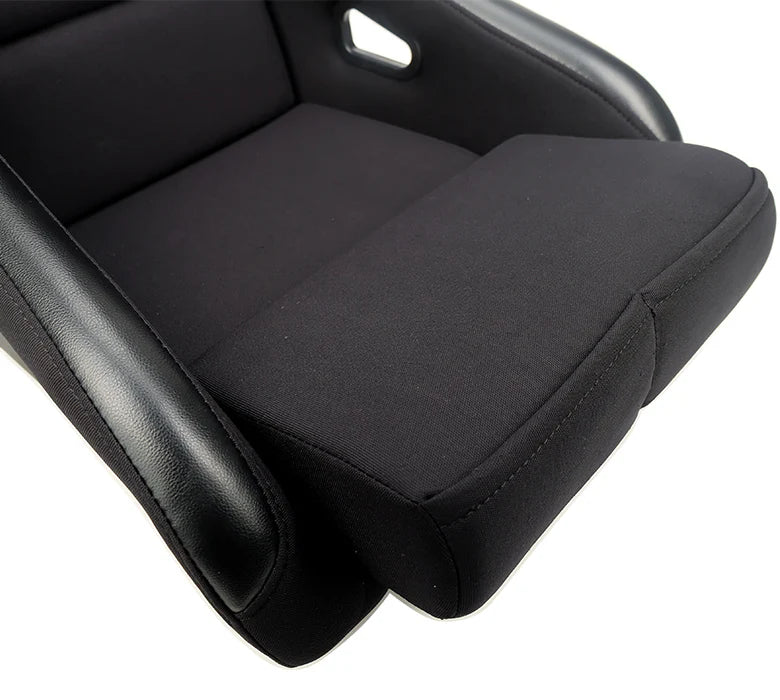 NRG Innovations Fiber Glass Fixed Back Racing Seat Large Black Cloth w/ Leather Patches - FRP - 301 - Subimods.com