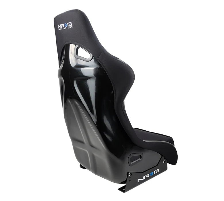 NRG Innovations Fiber Glass Fixed Back Racing Seat Large Black Cloth w/ Leather Patches - FRP - 301 - Subimods.com