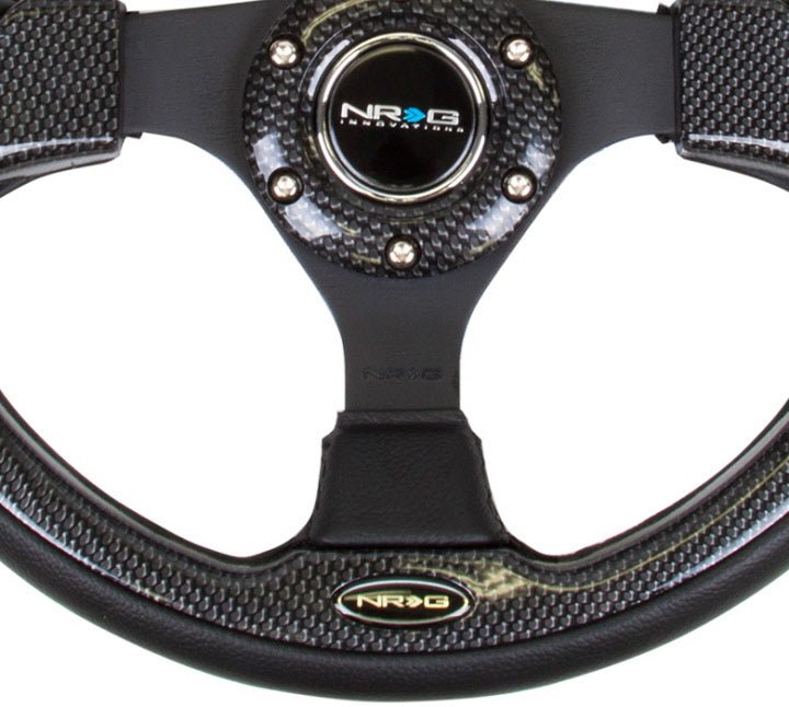 NRG Innovations Pilota Series 320MM Steering Wheel w/ Black Center, Black Stitching, Carbon Accents and Leather Grip - RST - 001CBL - Subimods.com