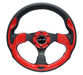 NRG Innovations Pilota Series 320MM Steering Wheel w/ Black Center, Black Stitching, Red Accents and Leather Grip - RST - 001RD - Subimods.com
