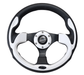NRG Innovations Pilota Series 320MM Steering Wheel w/ Black Center, Black Stitching, White Accents and Leather Grip - RST - 001WT - Subimods.com