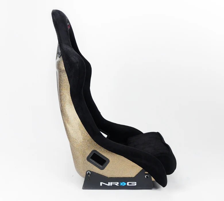 NRG Innovations Prisma Ultra Fixed Back Racing Seat Large Black Alcantara w/ Gold Flake Shell - FRP - 302BK - ULTRA - Subimods.com