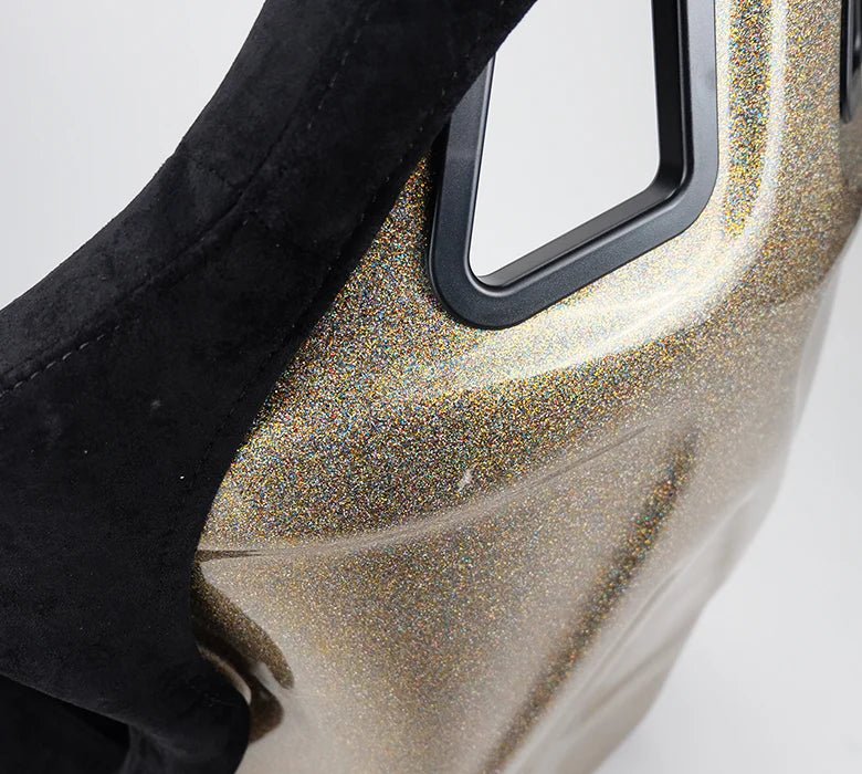 NRG Innovations Prisma Ultra Fixed Back Racing Seat Large Black Alcantara w/ Gold Flake Shell - FRP - 302BK - ULTRA - Subimods.com