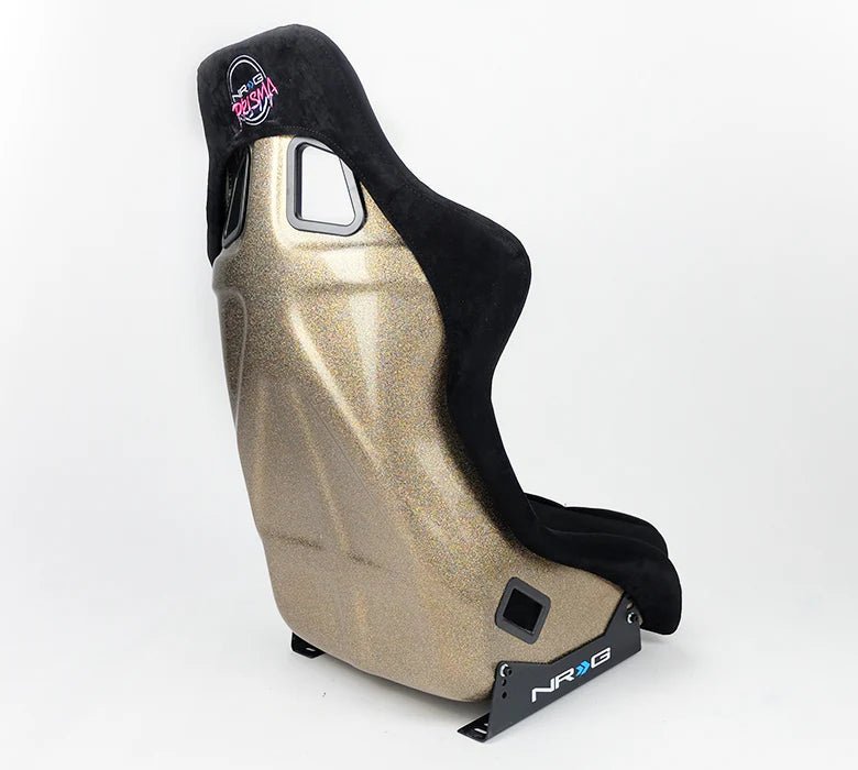 NRG Innovations Prisma Ultra Fixed Back Racing Seat Large Black Alcantara w/ Gold Flake Shell - FRP - 302BK - ULTRA - Subimods.com