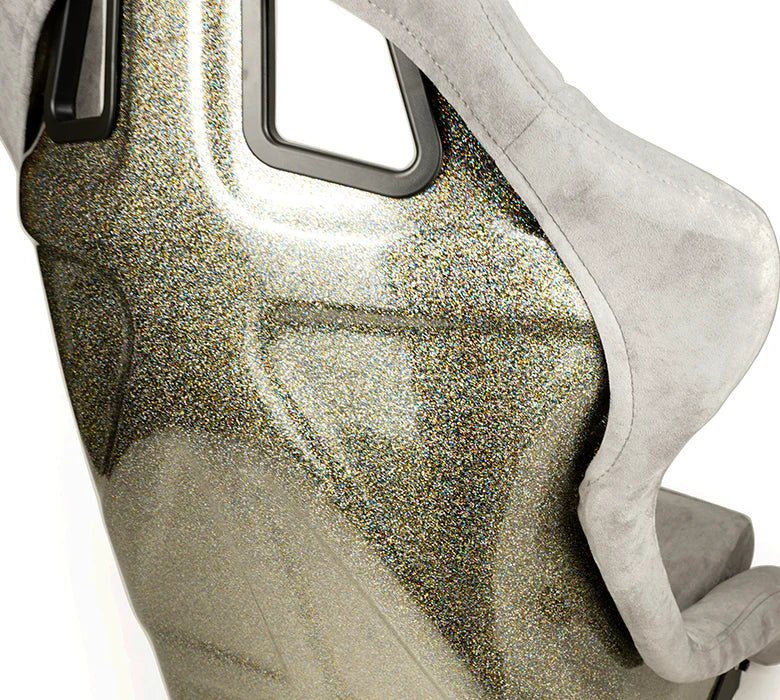 NRG Innovations Prisma Ultra Fixed Back Racing Seat Large Grey Alcantara w/ Gold Flake Shell - FRP - 302GY - ULTRA - Subimods.com