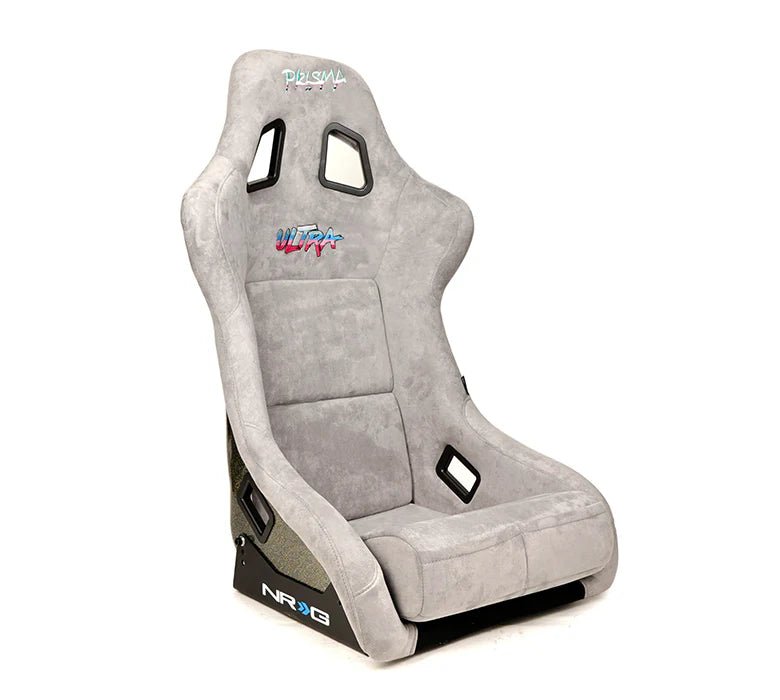 NRG Innovations Prisma Ultra Fixed Back Racing Seat Large Grey Alcantara w/ Gold Flake Shell - FRP - 302GY - ULTRA - Subimods.com
