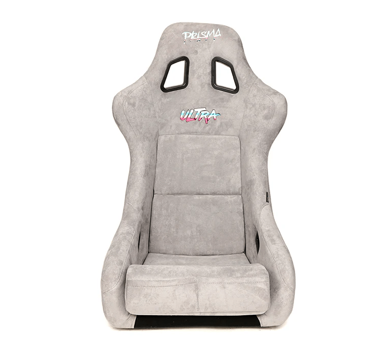 NRG Innovations Prisma Ultra Fixed Back Racing Seat Large Grey Alcantara w/ Gold Flake Shell - FRP - 302GY - ULTRA - Subimods.com