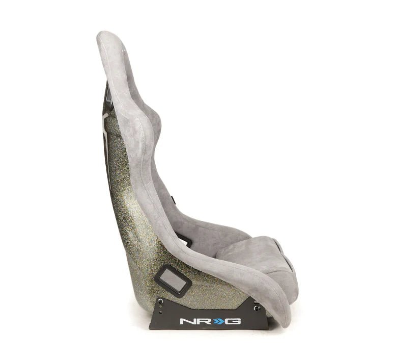 NRG Innovations Prisma Ultra Fixed Back Racing Seat Large Grey Alcantara w/ Gold Flake Shell - FRP - 302GY - ULTRA - Subimods.com