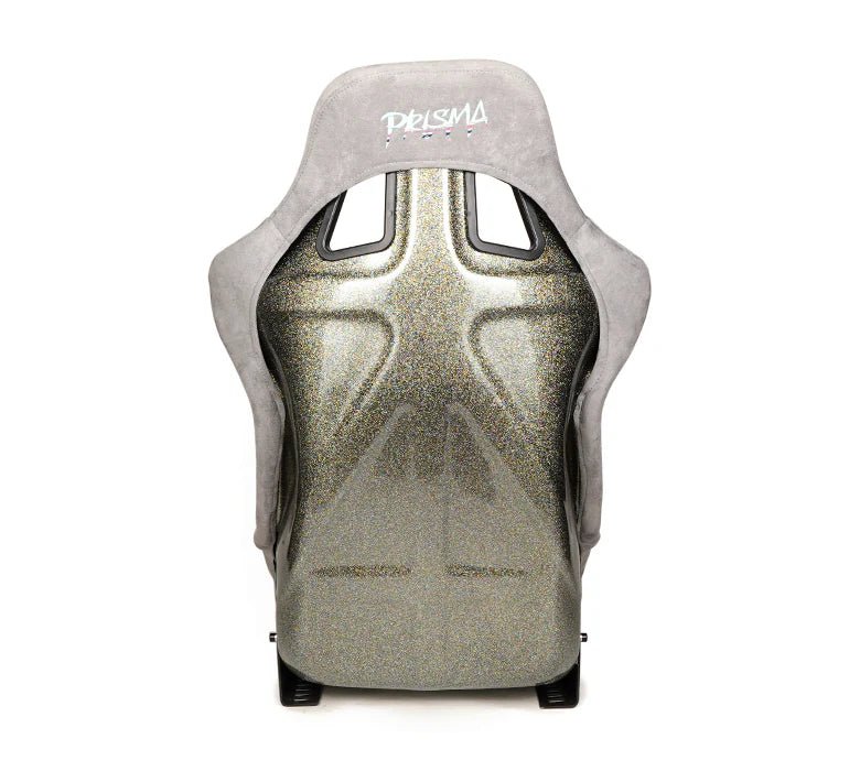 NRG Innovations Prisma Ultra Fixed Back Racing Seat Large Grey Alcantara w/ Gold Flake Shell - FRP - 302GY - ULTRA - Subimods.com