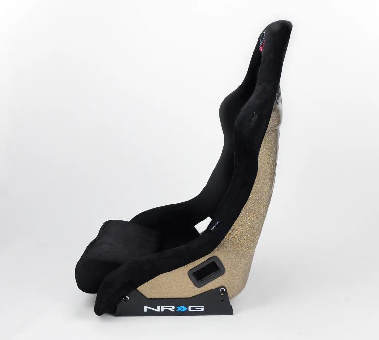 NRG Innovations Prisma Ultra Fixed Back Racing Seat Medium Black Alcantara w/ Gold Flake Shell - FRP - 303BK - ULTRA - Subimods.com