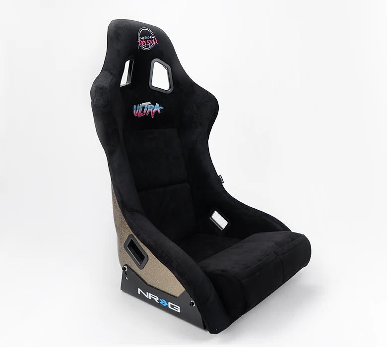 NRG Innovations Prisma Ultra Fixed Back Racing Seat Medium Black Alcantara w/ Gold Flake Shell - FRP - 303BK - ULTRA - Subimods.com
