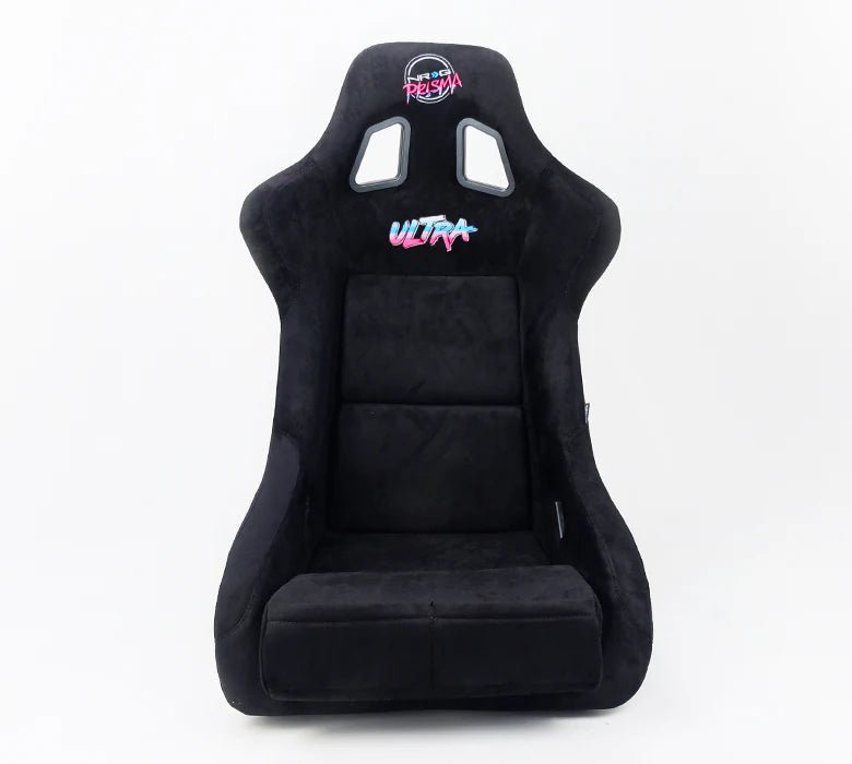 NRG Innovations Prisma Ultra Fixed Back Racing Seat Medium Black Alcantara w/ Gold Flake Shell - FRP - 303BK - ULTRA - Subimods.com
