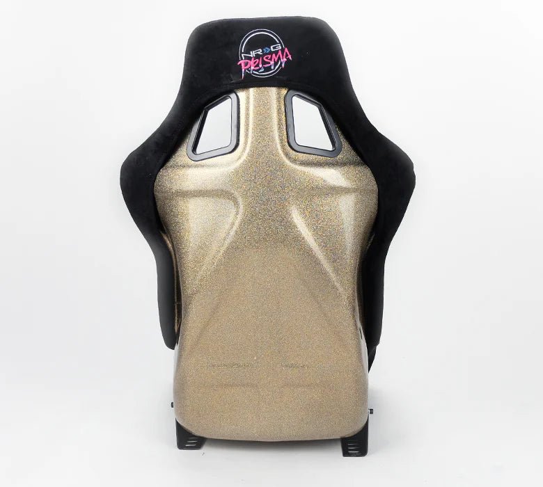 NRG Innovations Prisma Ultra Fixed Back Racing Seat Medium Black Alcantara w/ Gold Flake Shell - FRP - 303BK - ULTRA - Subimods.com