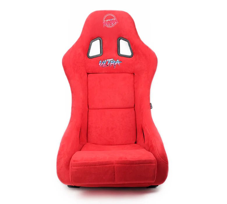 NRG Innovations Prisma Ultra Fixed Back Racing Seat Medium Red Alcantara w/ Gold Flake Shell - FRP - 303RD - ULTRA - Subimods.com