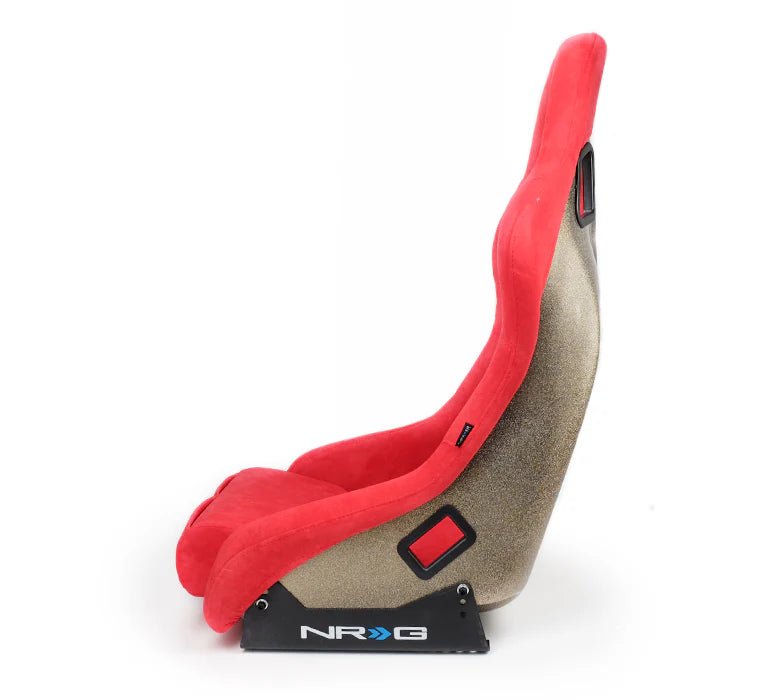 NRG Innovations Prisma Ultra Fixed Back Racing Seat Medium Red Alcantara w/ Gold Flake Shell - FRP - 303RD - ULTRA - Subimods.com
