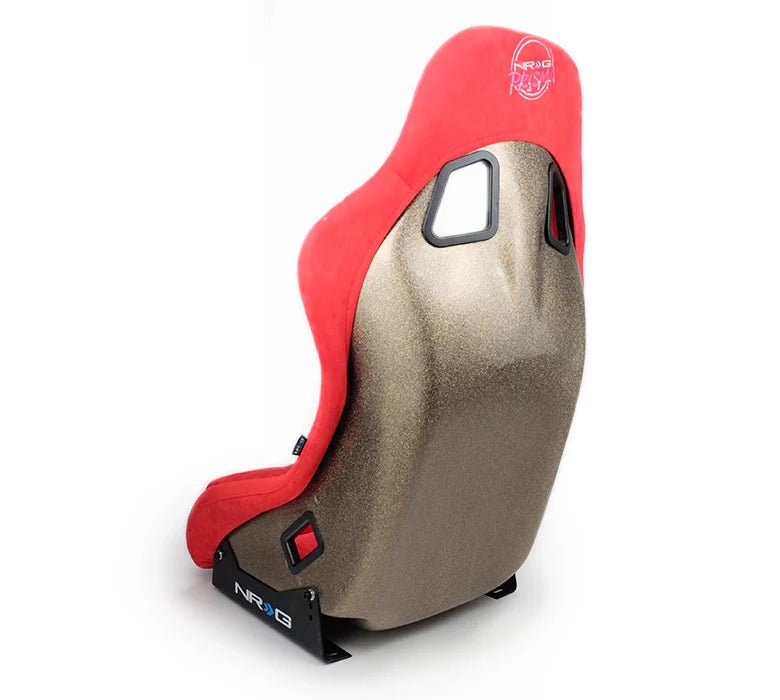 NRG Innovations Prisma Ultra Fixed Back Racing Seat Medium Red Alcantara w/ Gold Flake Shell - FRP - 303RD - ULTRA - Subimods.com
