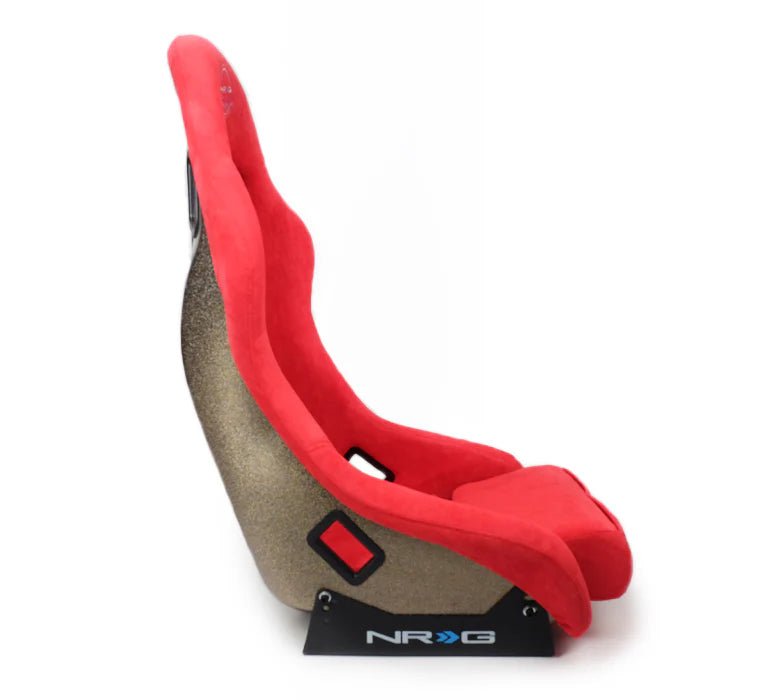NRG Innovations Prisma Ultra Fixed Back Racing Seat Medium Red Alcantara w/ Gold Flake Shell - FRP - 303RD - ULTRA - Subimods.com