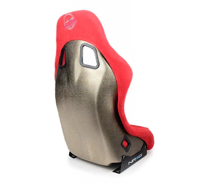 NRG Innovations Prisma Ultra Fixed Back Racing Seat Medium Red Alcantara w/ Gold Flake Shell - FRP - 303RD - ULTRA - Subimods.com