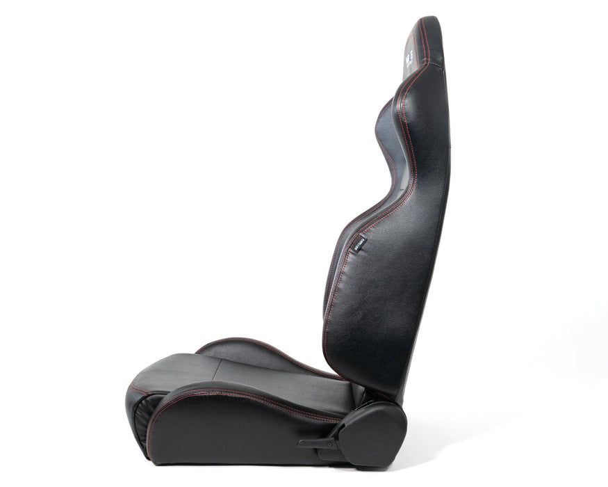 NRG Innovations Reclinable Bucket Seat Pair Black Leather w/ Red Stitching - RSC - 208 - 1L/R - Subimods.com