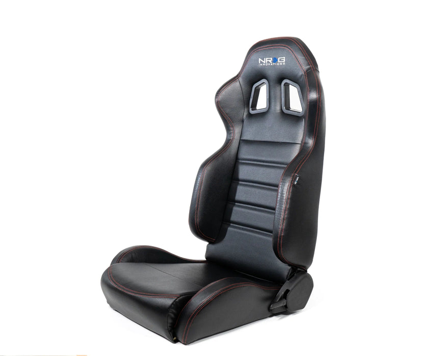 NRG Innovations Reclinable Bucket Seat Pair Black Leather w/ Red Stitching - RSC - 208 - 1L/R - Subimods.com