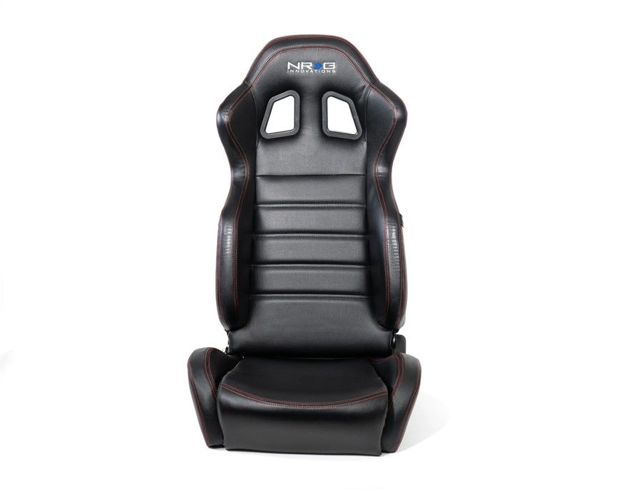 NRG Innovations Reclinable Bucket Seat Pair Black Leather w/ Red Stitching - RSC - 208 - 1L/R - Subimods.com
