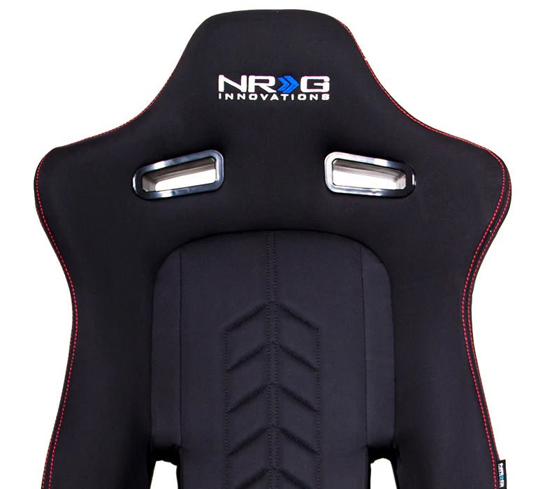 NRG Innovations Reclinable Bucket Seat Pair Black w/ Red Stitching and Arrow Cushion - RSC - 800L/R - Subimods.com