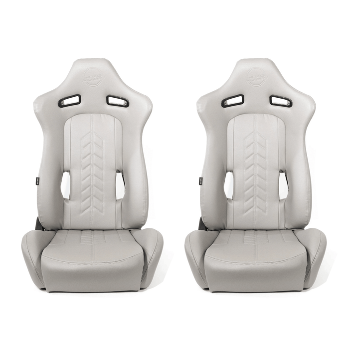 NRG Innovations Reclinable Bucket Seat Pair Grey Vinyl w/ Arrow Cushion - RSC - 810GY L/R - Subimods.com