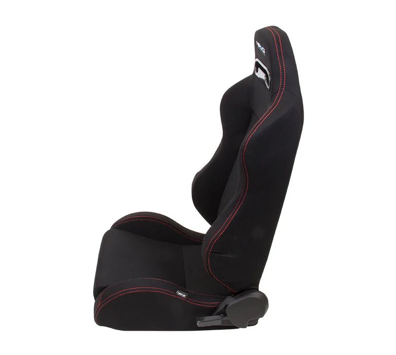 NRG Innovations Type R Reclinable Bucket Seat Pair Black Cloth w/ Red Stitching - RSC - 200L/R - Subimods.com
