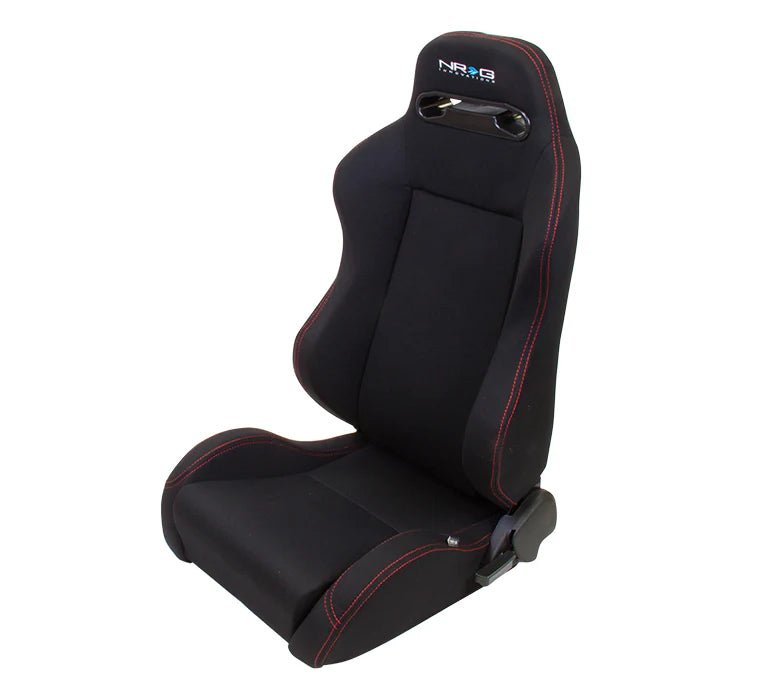 NRG Innovations Type R Reclinable Bucket Seat Pair Black Cloth w/ Red Stitching - RSC - 200L/R - Subimods.com
